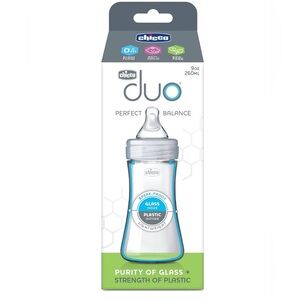 Pack 2 Chicco Duo 9oz Hybrid Baby Bottle Invinci-Glass Core Plastic Exterior